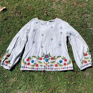 Zara Beautiful Embroidered Floral Beaded Linen Like Top